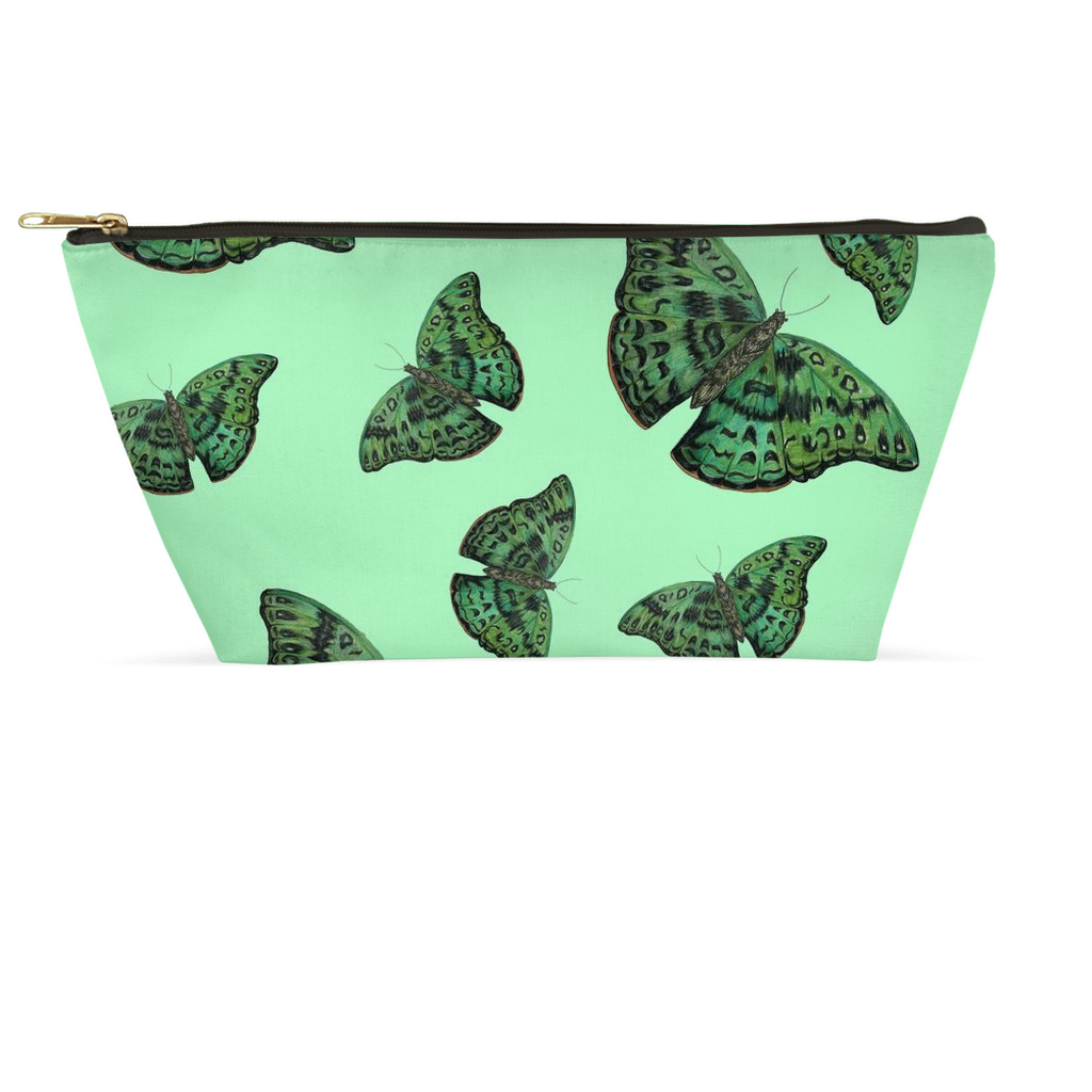T bottom pouch  2 sizes white or black zipper African Green butterfly