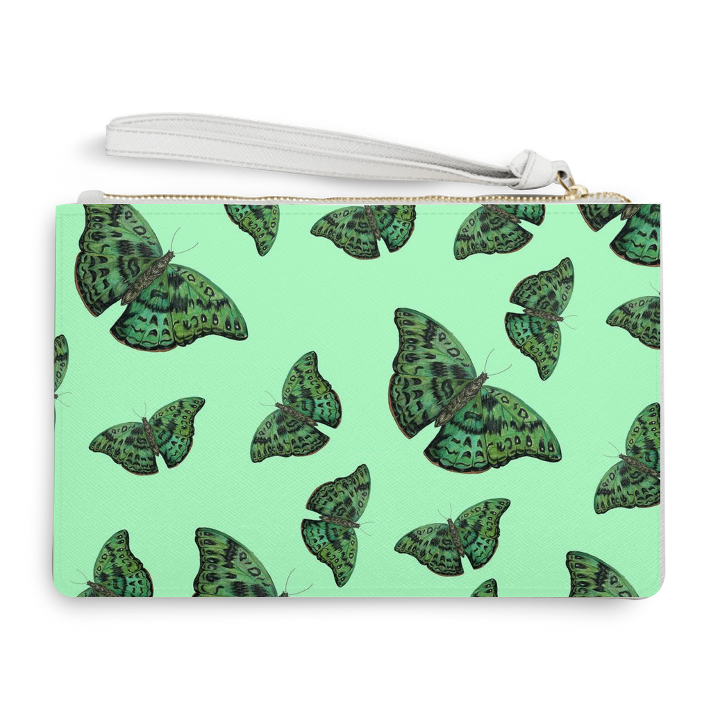 Vegan clutch (9.45x6.3inches) African green butterfly pattern