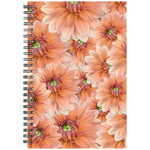 Spiral bound notebook ruled or grid pink dahlia floral pattern