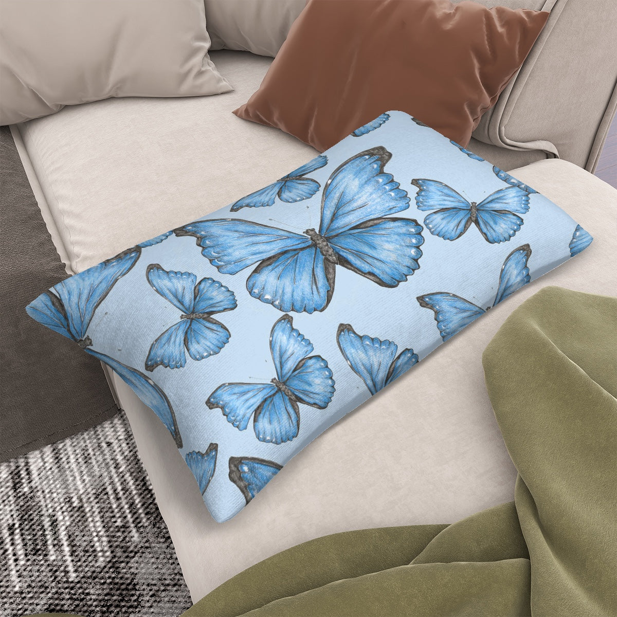 Plush Pillow Cover (Three sizes available) Crammer's Blue Morpho butterfly 1