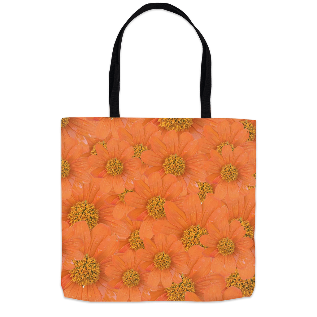 16x16 tote bag orange tithonia floral pattern