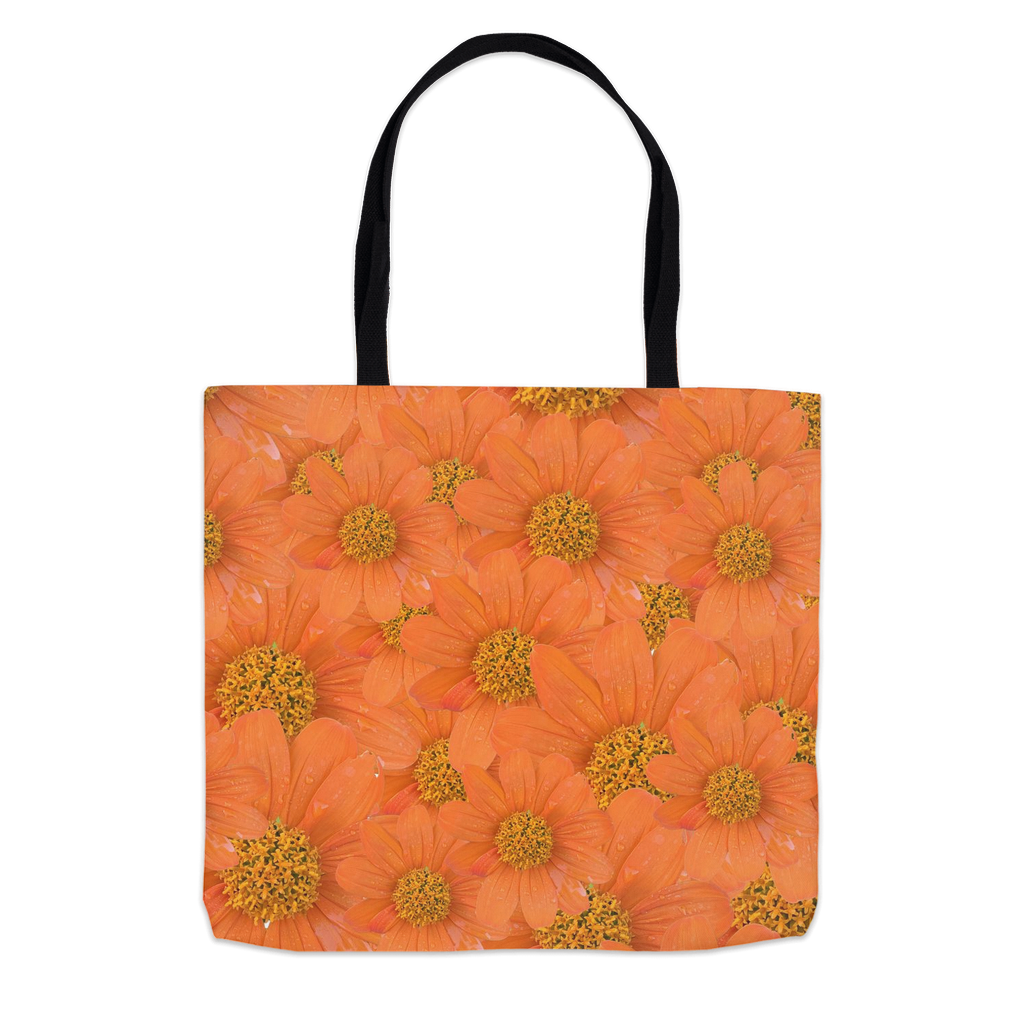 18x18 tote bag orange tithonia floral pattern