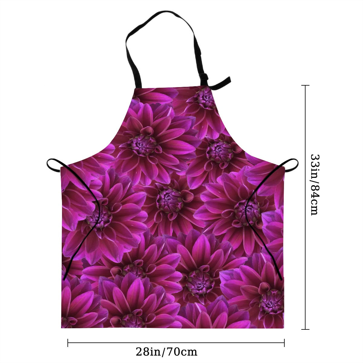 Apron with two pockets purple dahlia pattern