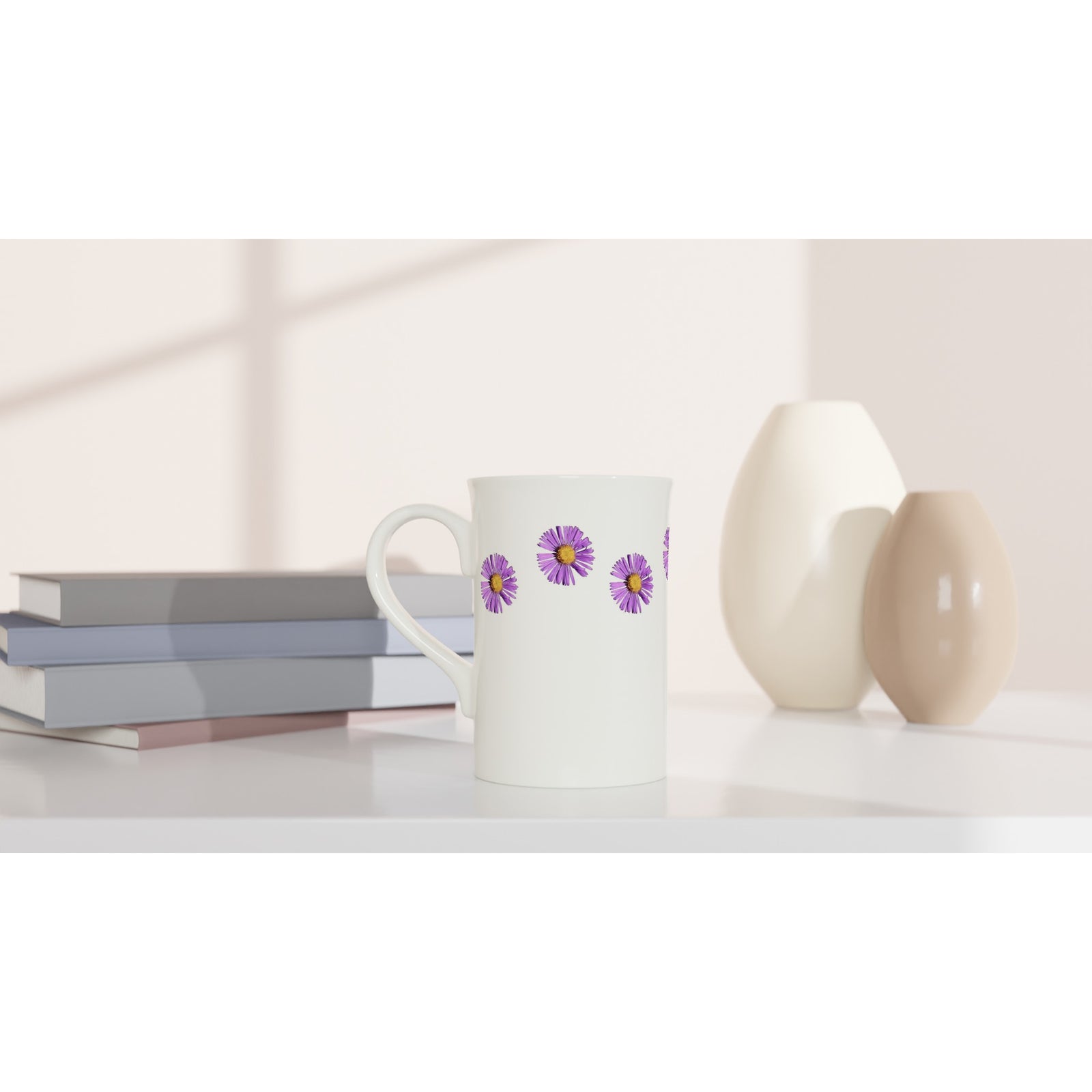 10 oz slim porcelain mug purple aster wildflower floral pattern