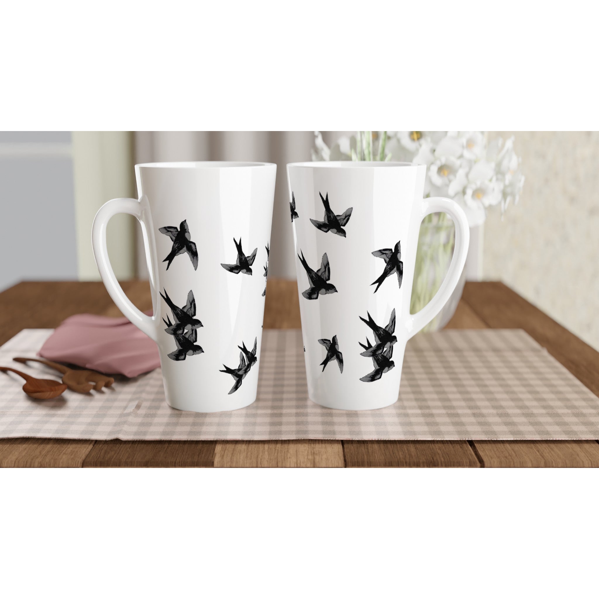 17oz ceramic latte mug barn swallows bird pattern 