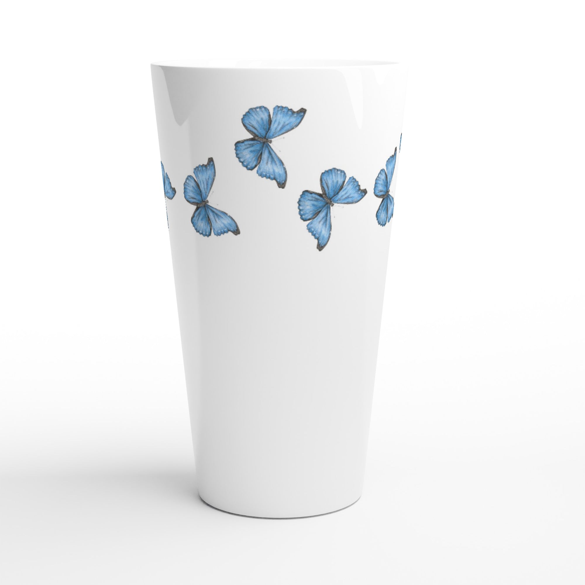 17oz ceramic latte mug Cramer’s blue Morpho  butterfly pattern 