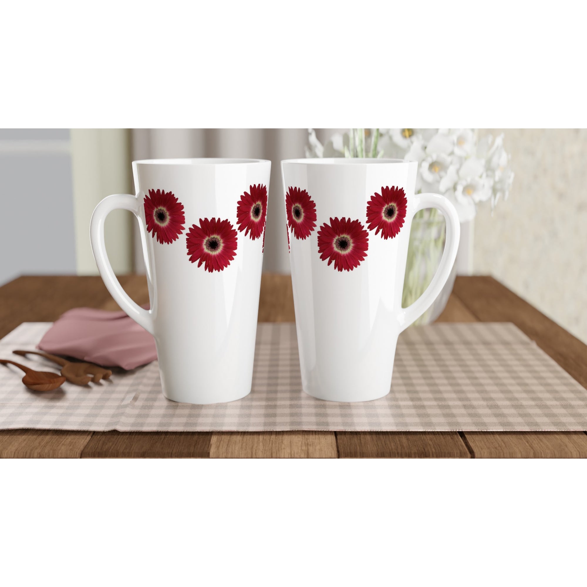 17oz ceramic latte mug gerbera daisy  floral pattern 