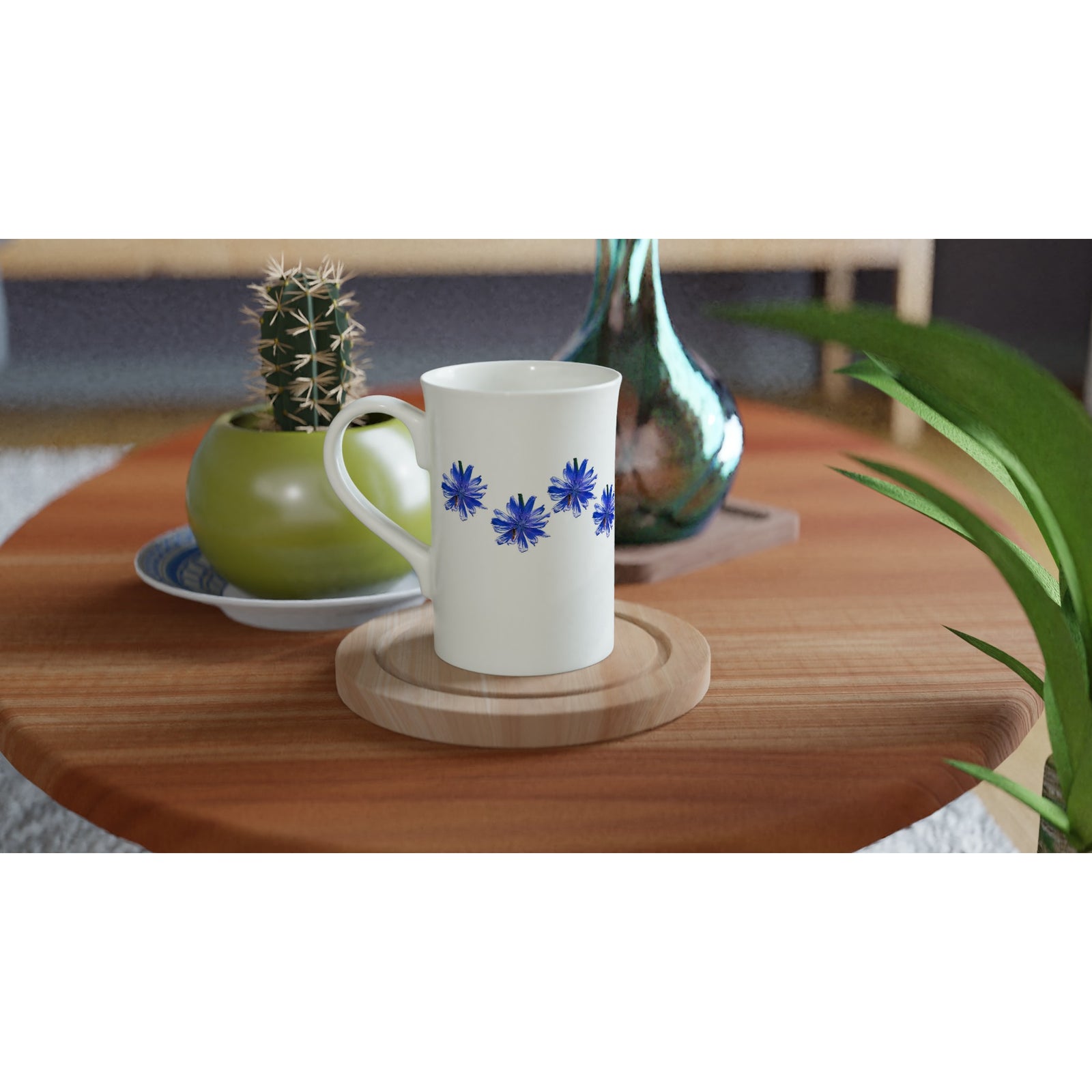 10 oz slim porcelain mug blue chicory floral pattern