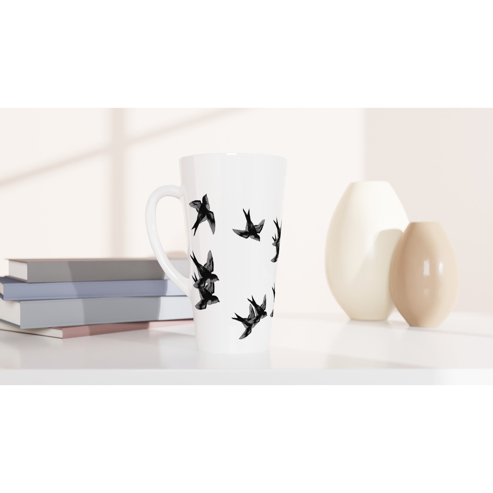 17oz ceramic latte mug barn swallows bird pattern 