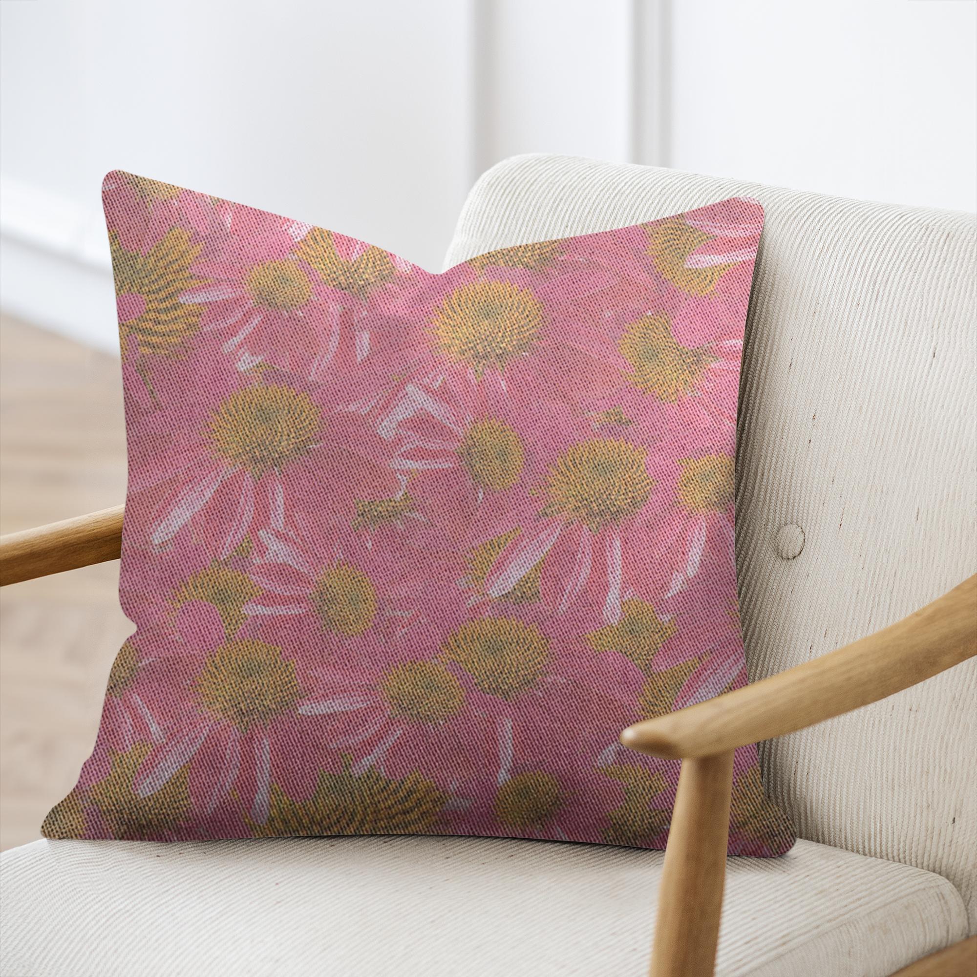 Cotton/poly blend woven pillow echinacea floral pattern