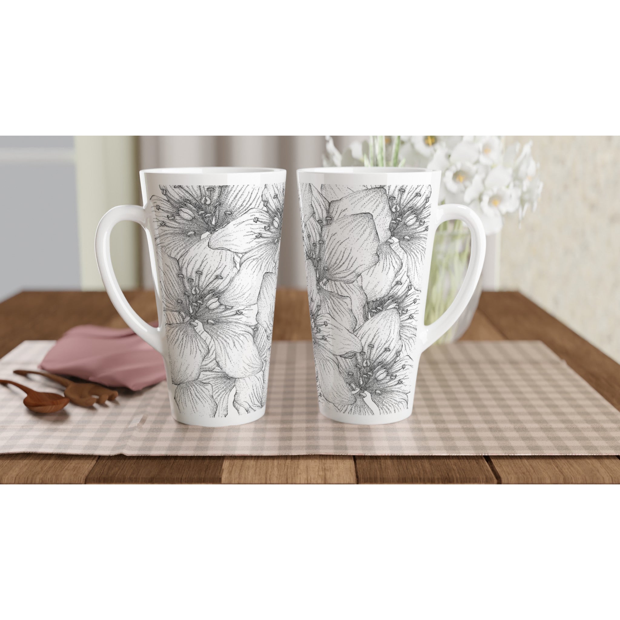 17oz ceramic latte mug apple blossom floral pattern 