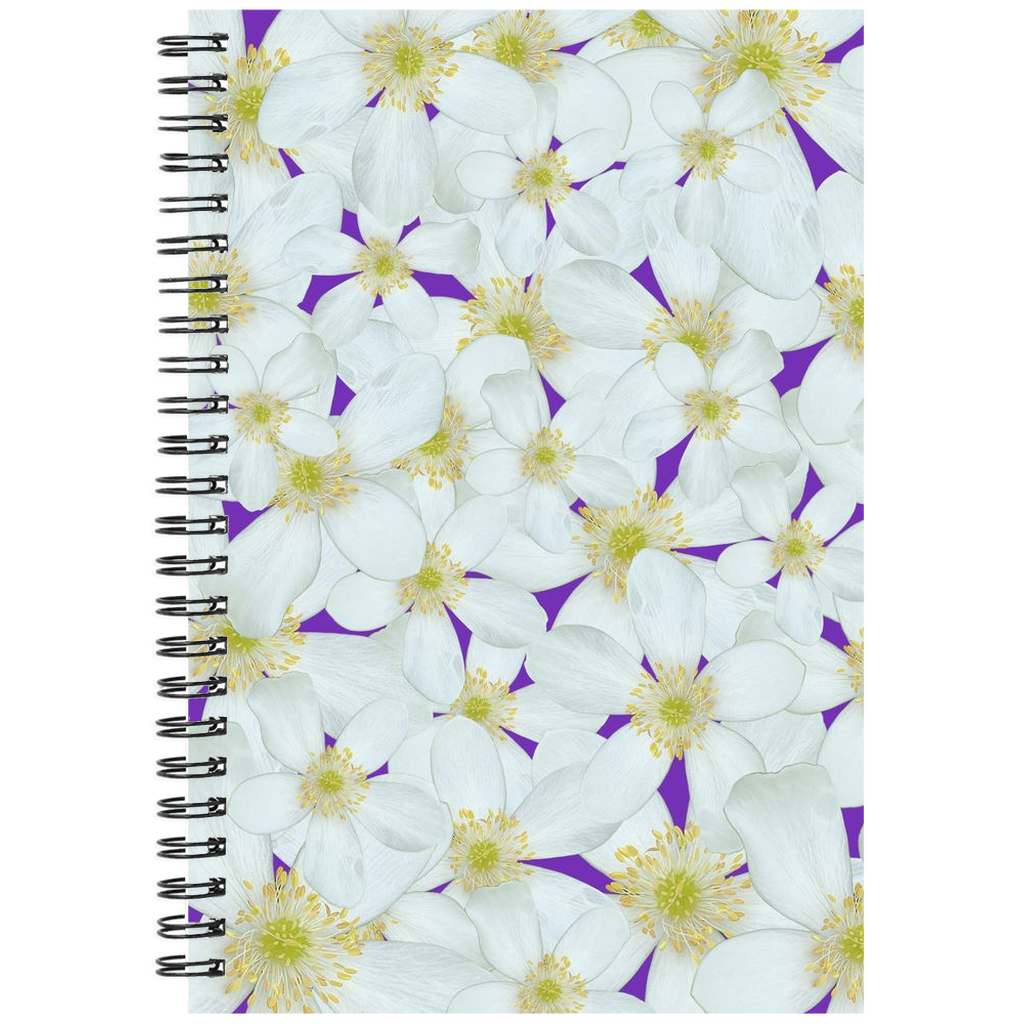 Spiral bound notebook grid or ruled wood anemone floral pattern