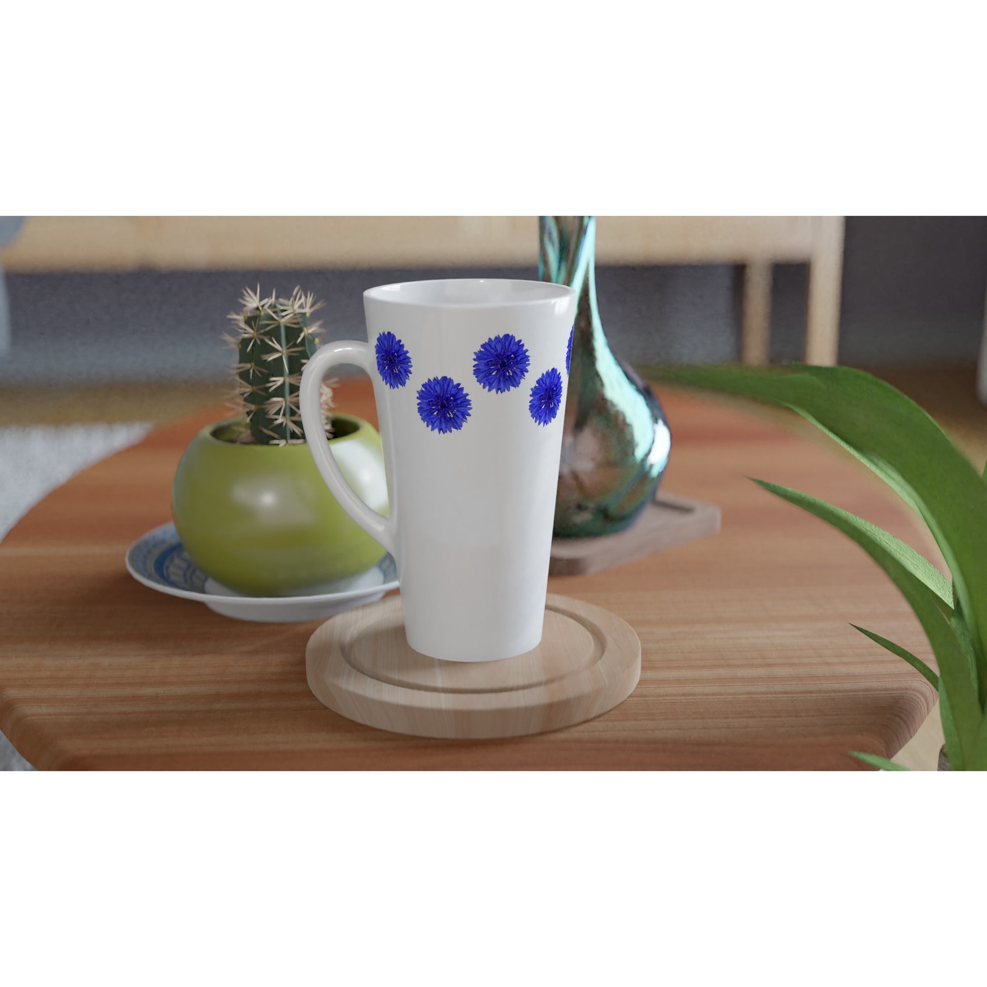 17oz ceramic latte mug blue chicory floral pattern 