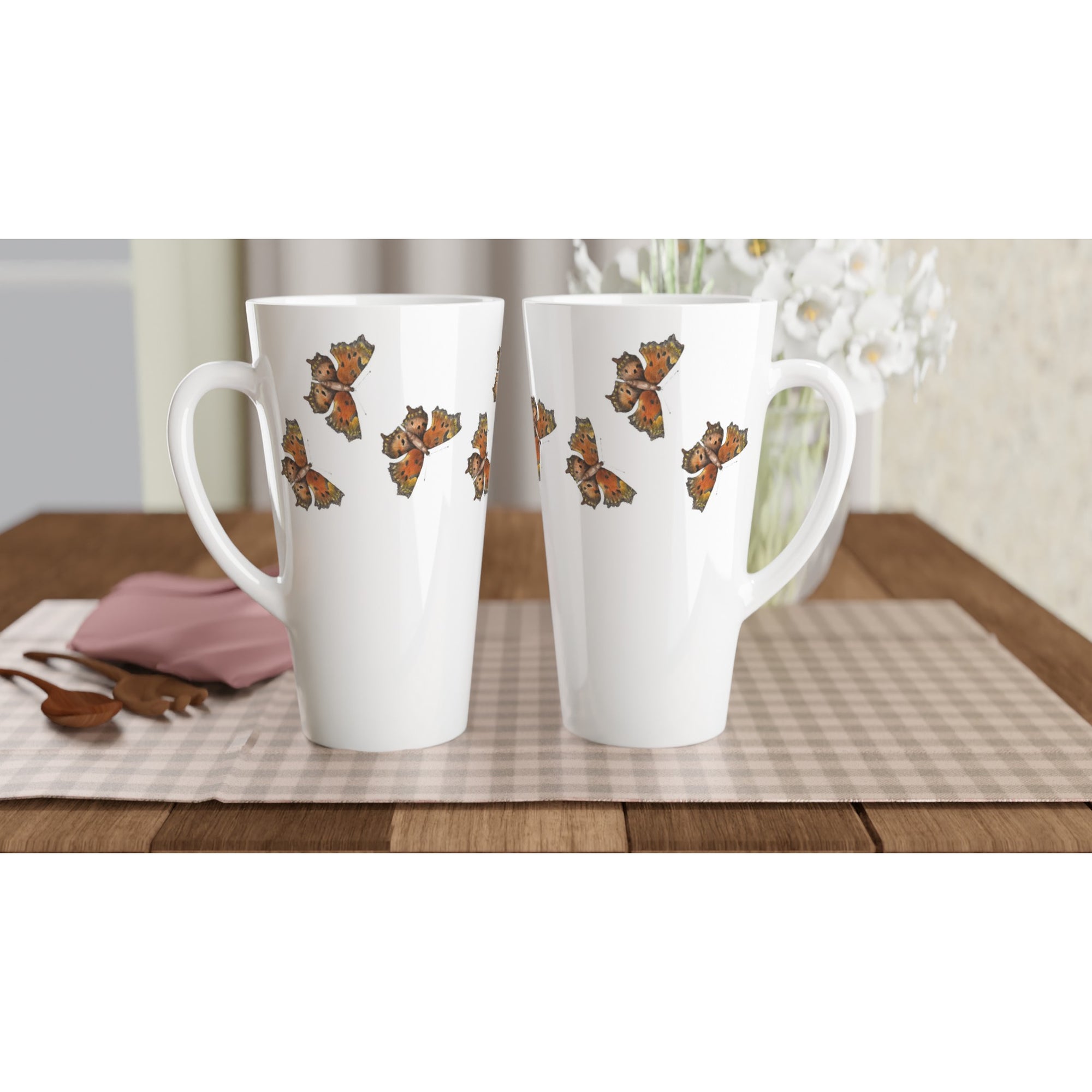 17oz ceramic latte mug wood green coma butterfly pattern 