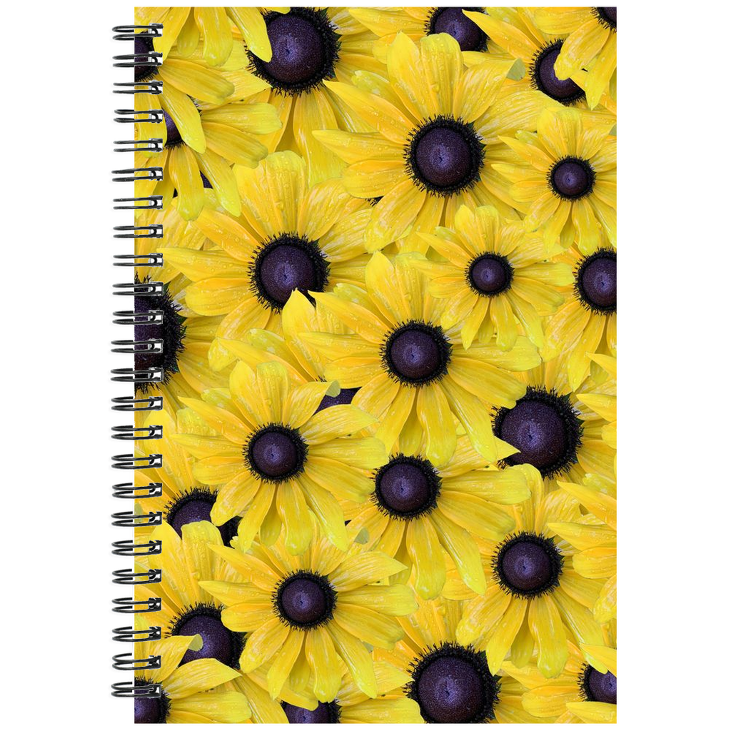 Spiral bound journal, grid or ruled rudbeckia pattern