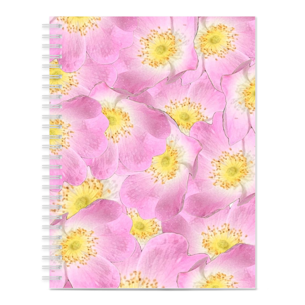 Blank spiral bound notebook wild rose floral pattern 