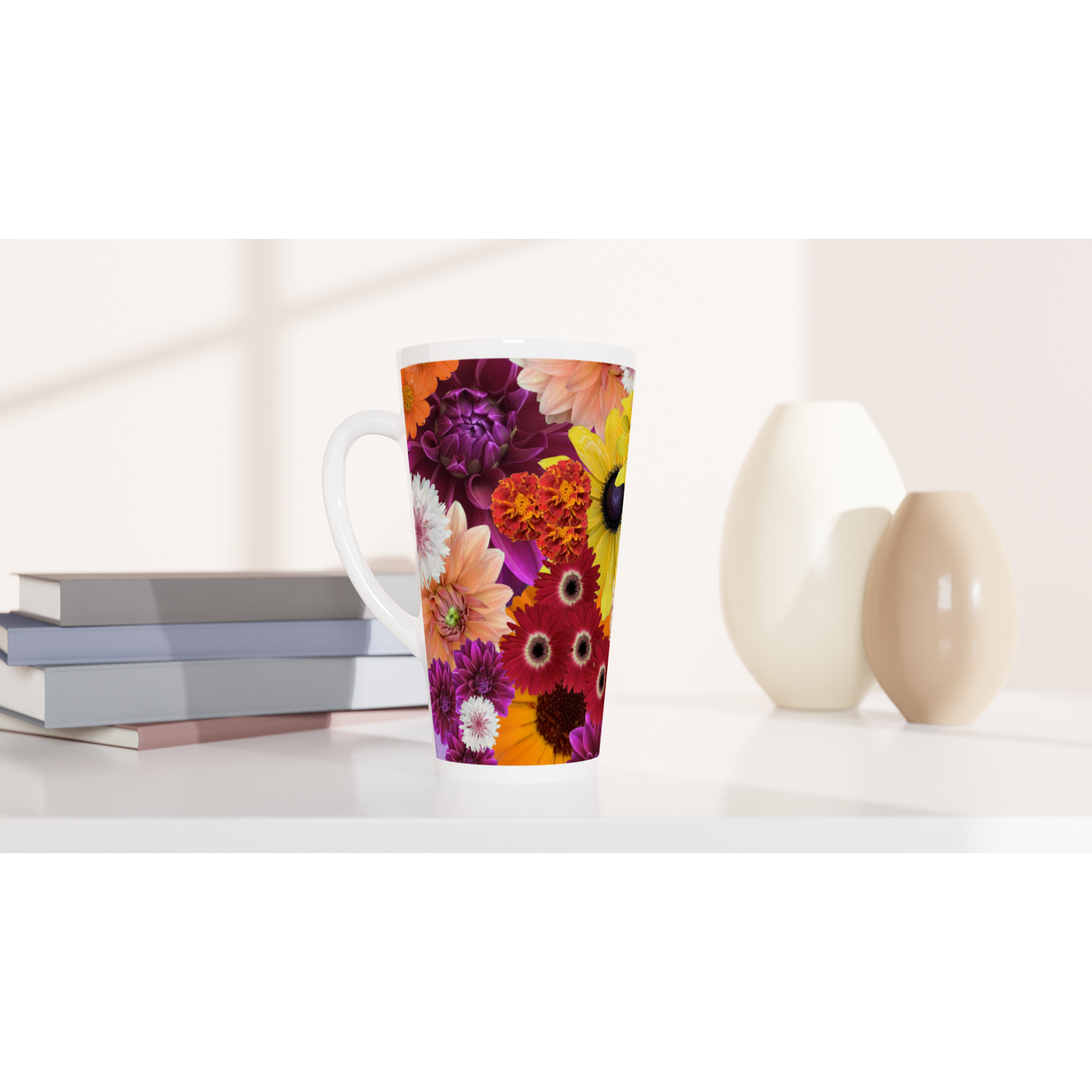 17 oz latte ceramic mug floral pattern