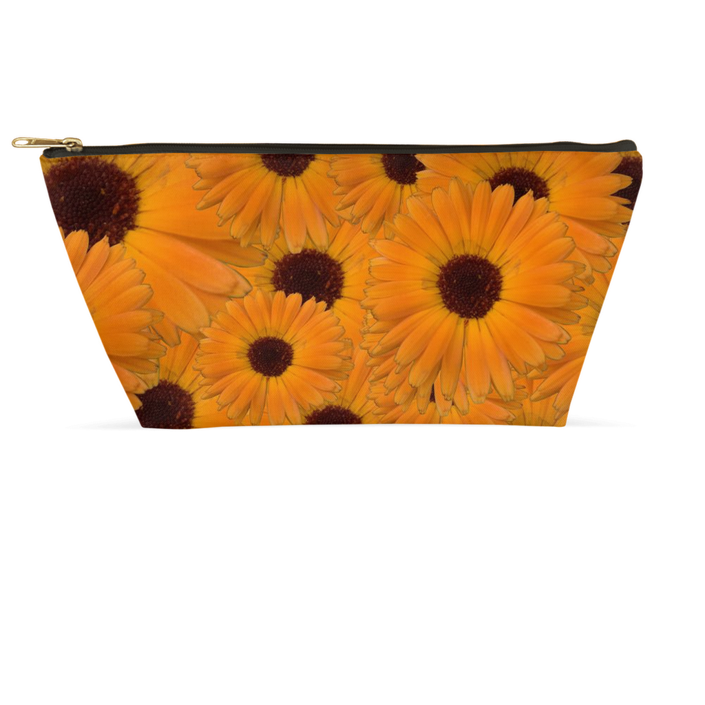 T bottom pouch orange calendula floral pattern