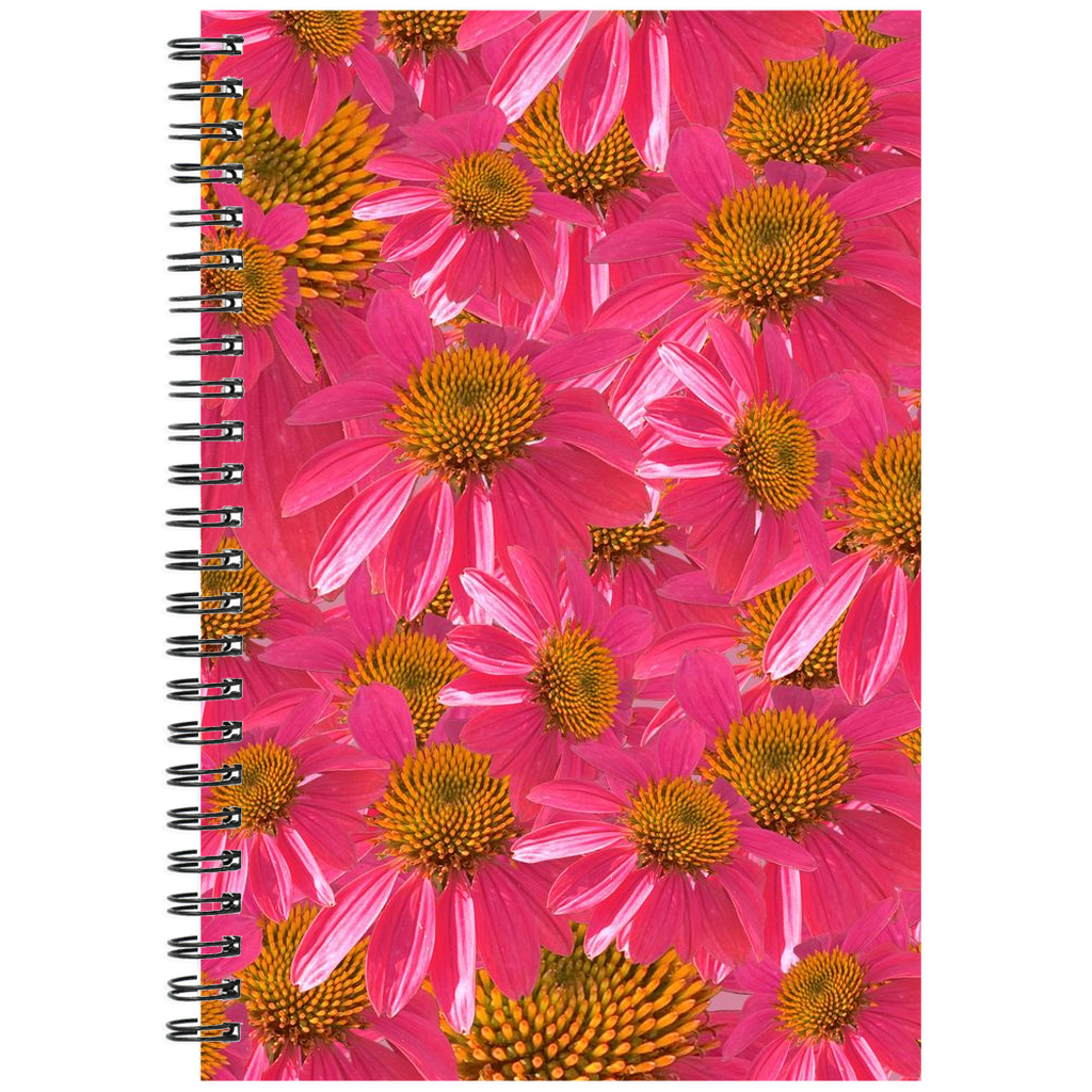 Spiral bound notebook grid or ruled echinacea pattern