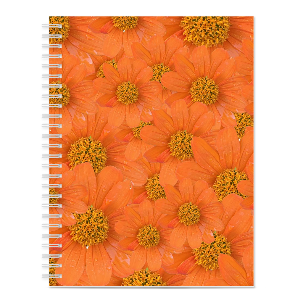 Blank spiral bound notebook tithonia floral pattern