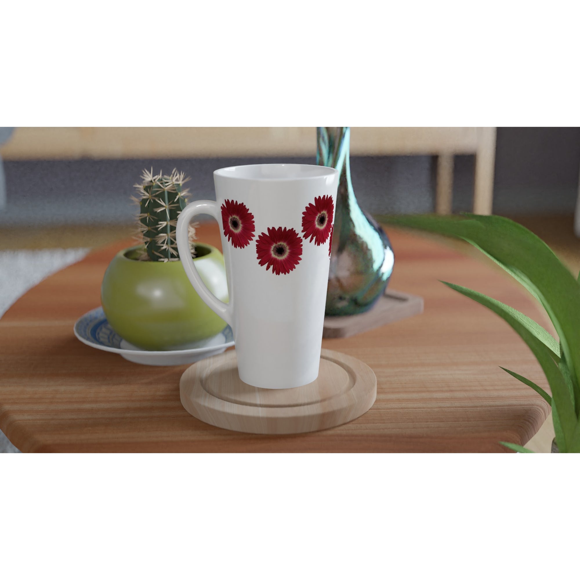 17oz ceramic latte mug gerbera daisy  floral pattern 