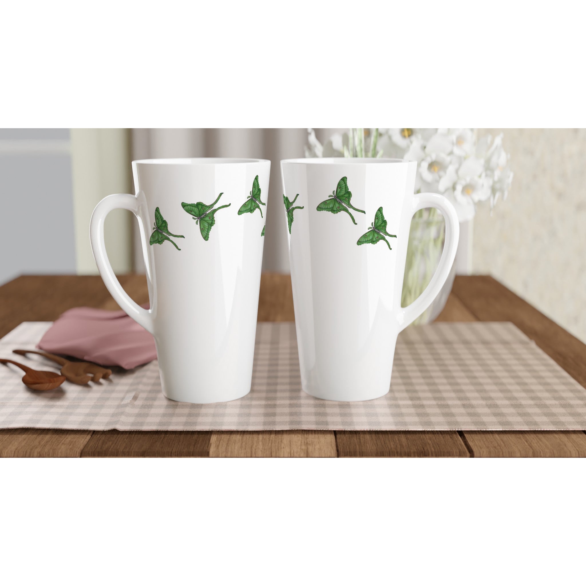 17oz ceramic latte mug luna moth pattern 