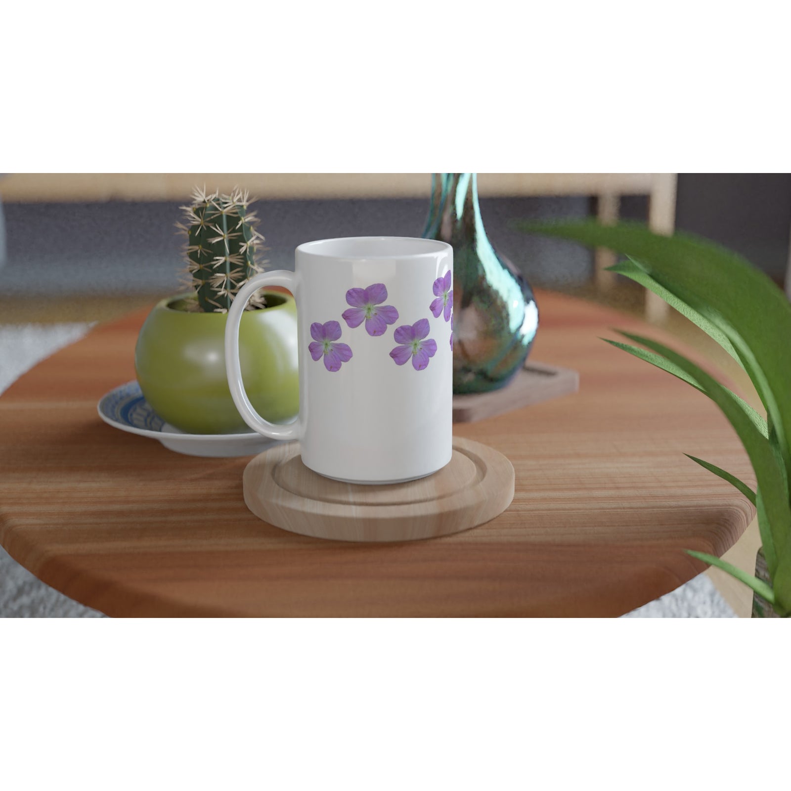 Ceramic Mug (15oz) Purple wild geranium floral pattern
