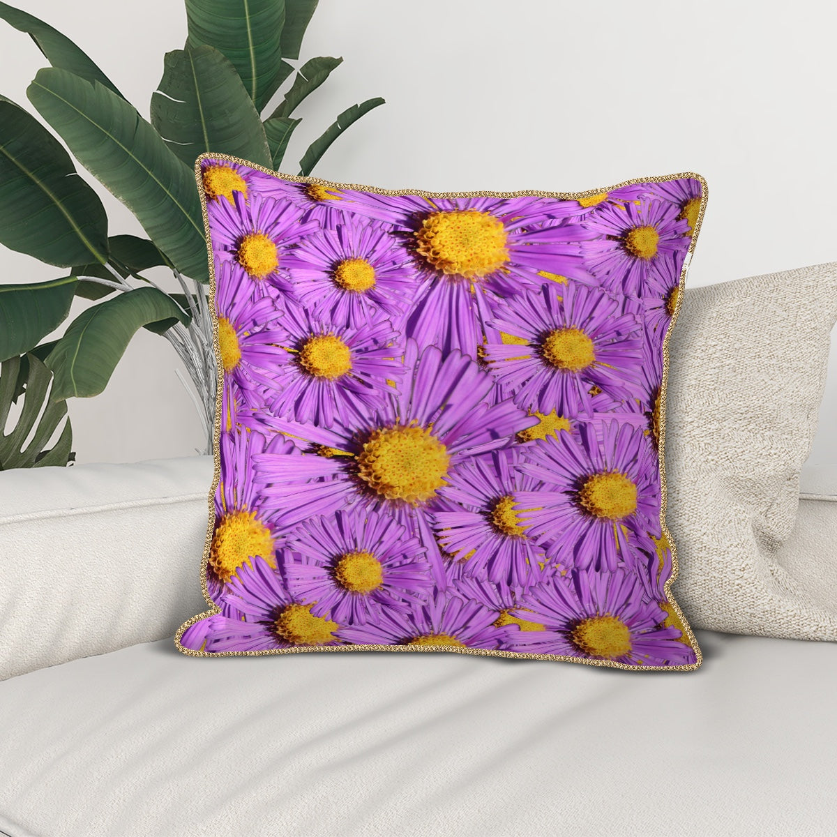 Velvet Throw Pillow Covers (Multiple Sizes/Stitch Colours) Purple Aster 1