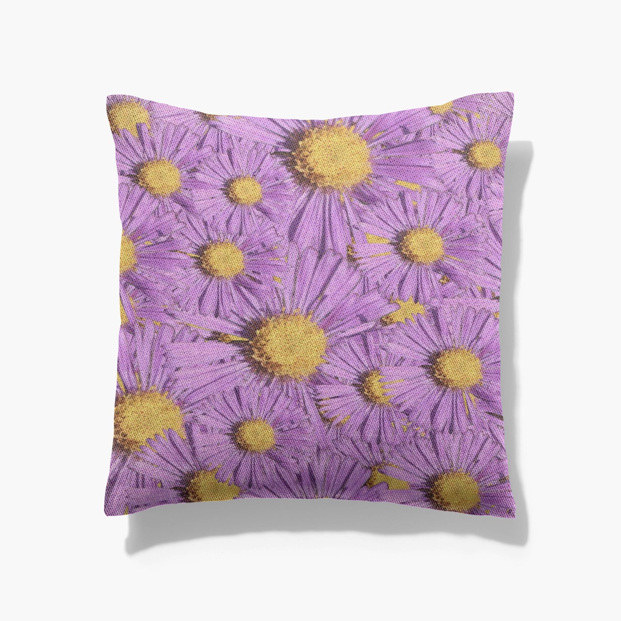 Cotton/poly blend woven pillow purple aster floral pattern