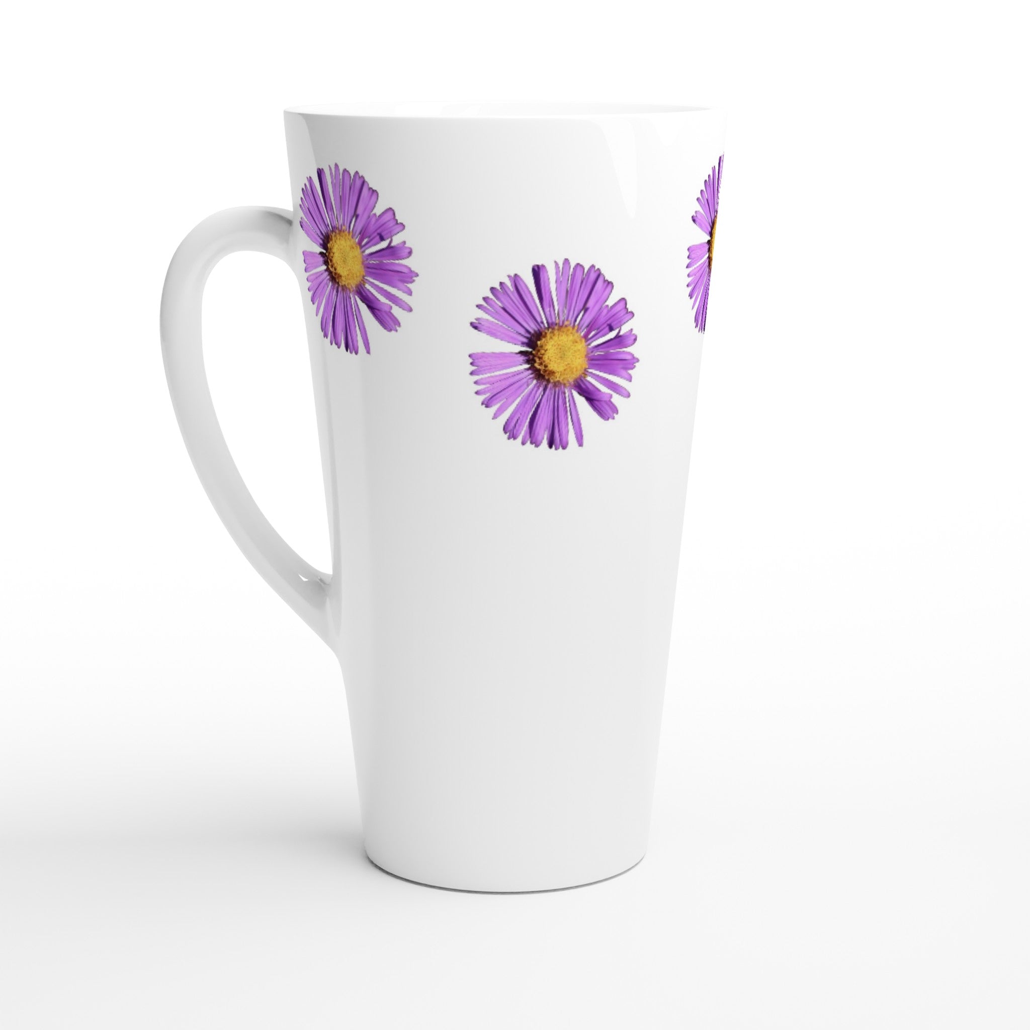 17oz ceramic latte mug purple aster floral pattern 