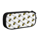 Zippered pencil pouch with multiple pockets honey bee pattern black