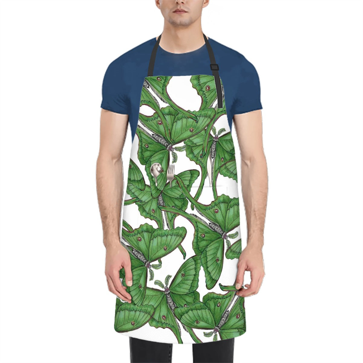 Apron with two pockets luna moth pattern