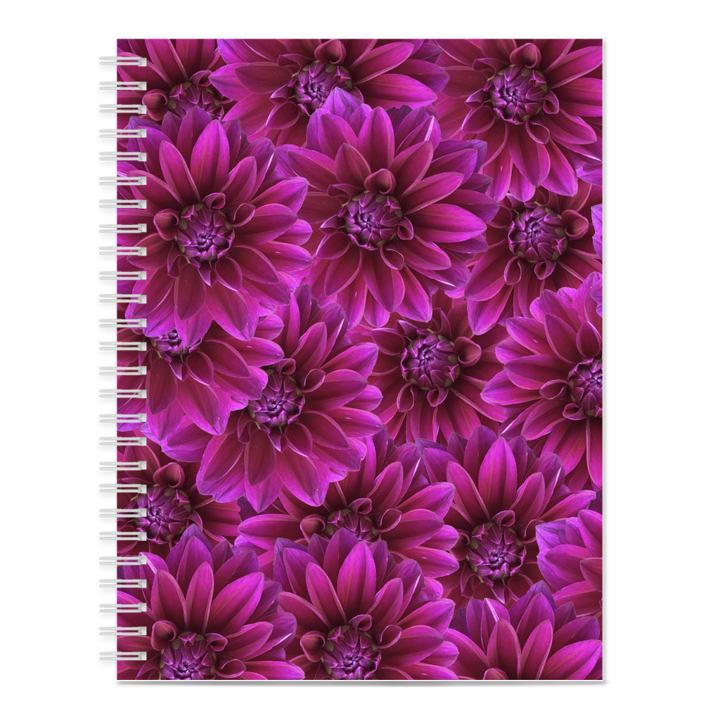 Blank spiral bound notebook purple dahlia floral pattern