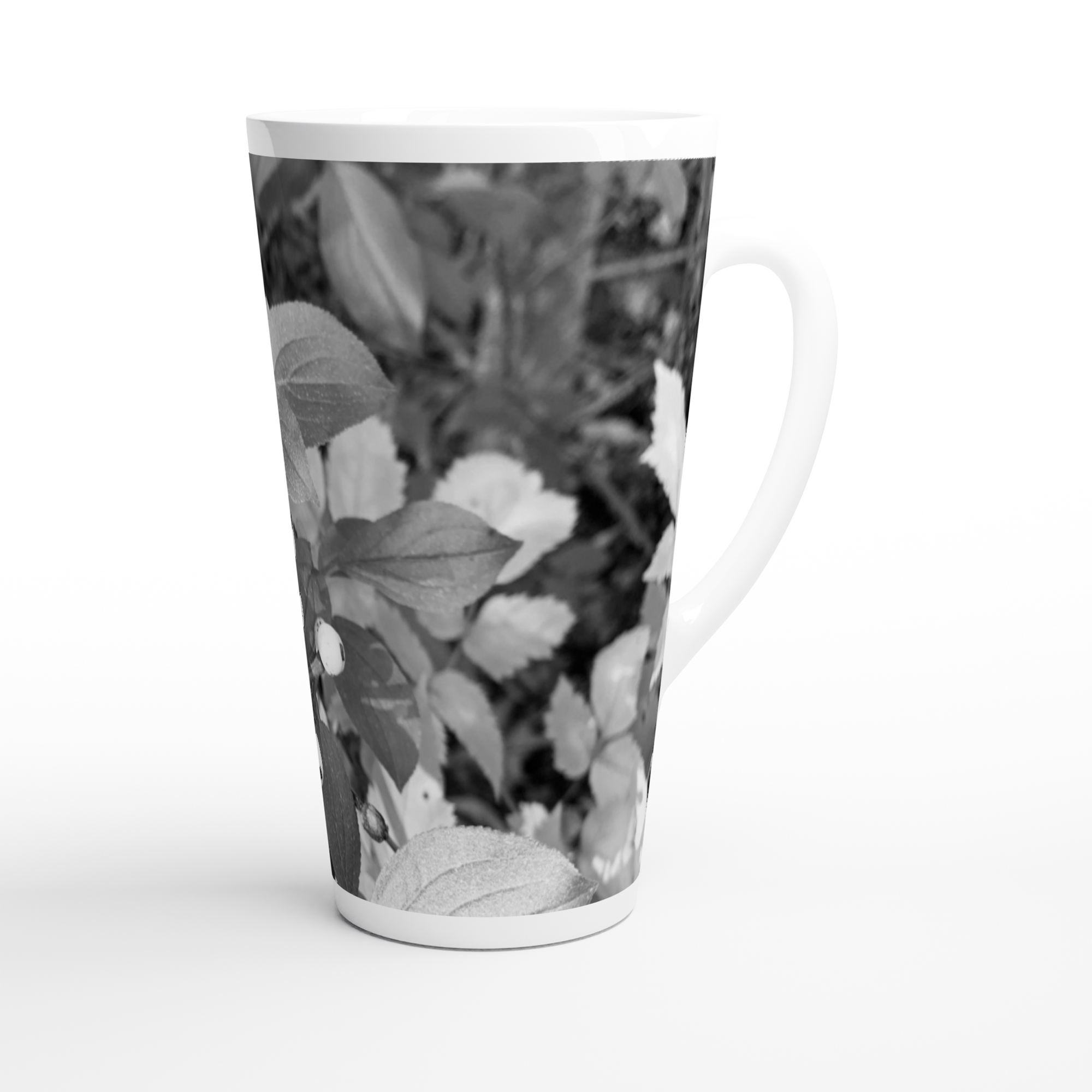 17oz ceramic latte mug black and white floral pattern 