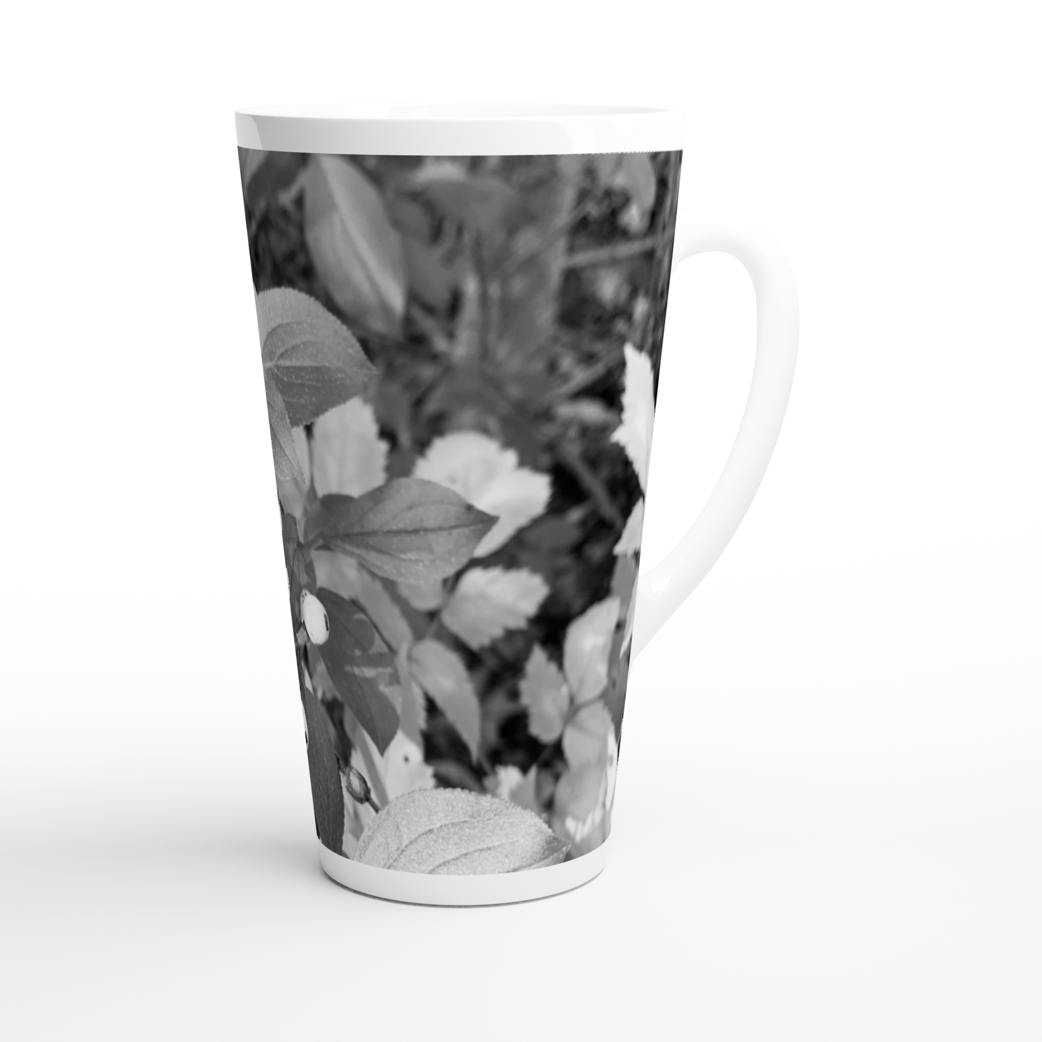 17oz ceramic latte mug black and white floral pattern 