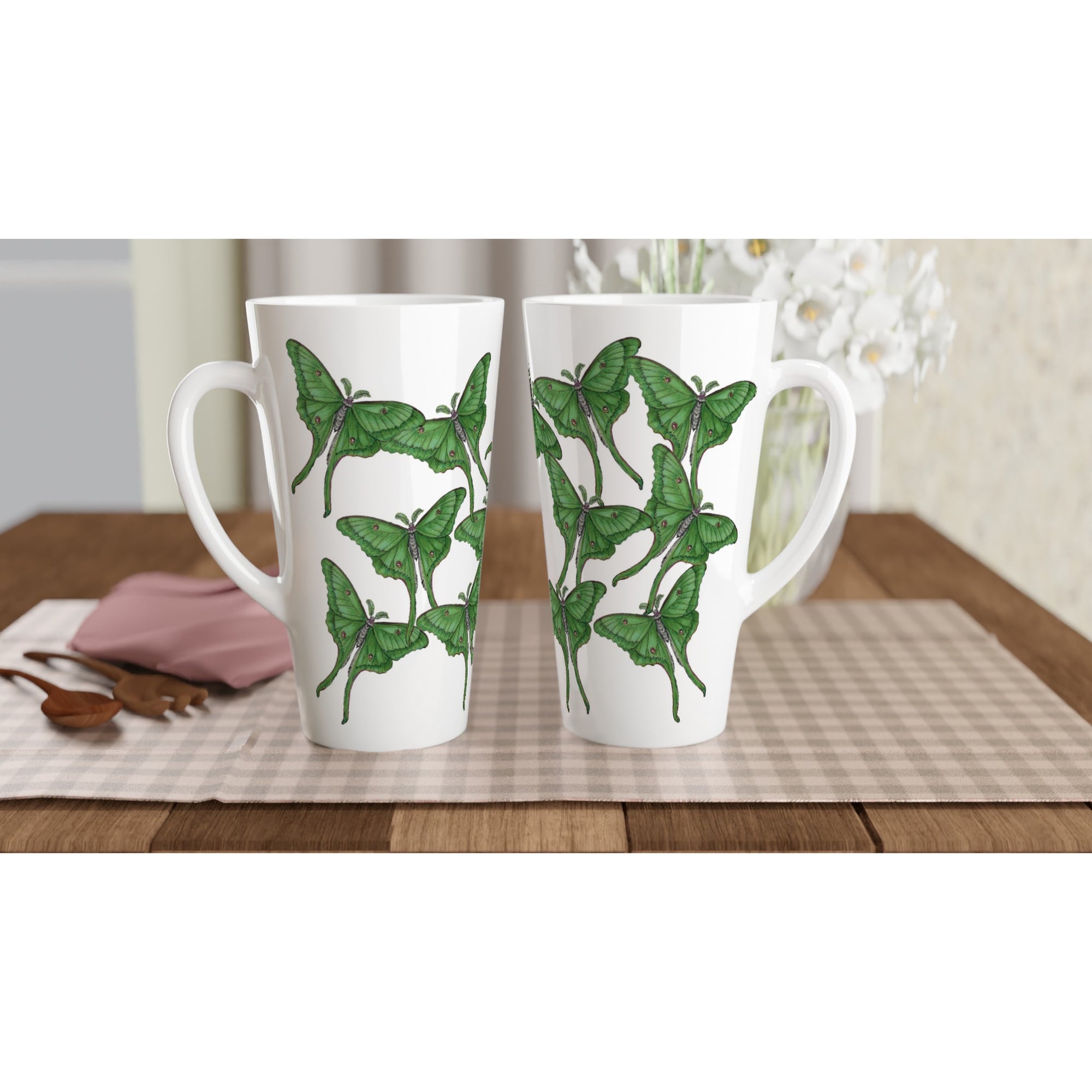 17oz ceramic latte mug luna moth pattern 