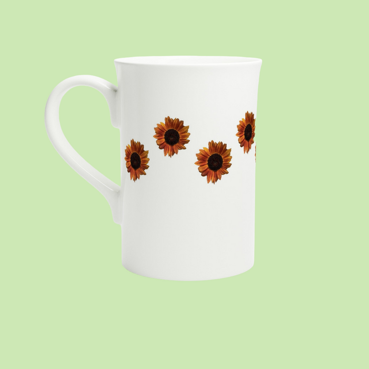 10 oz slim porcelain mug red sunflower floral pattern