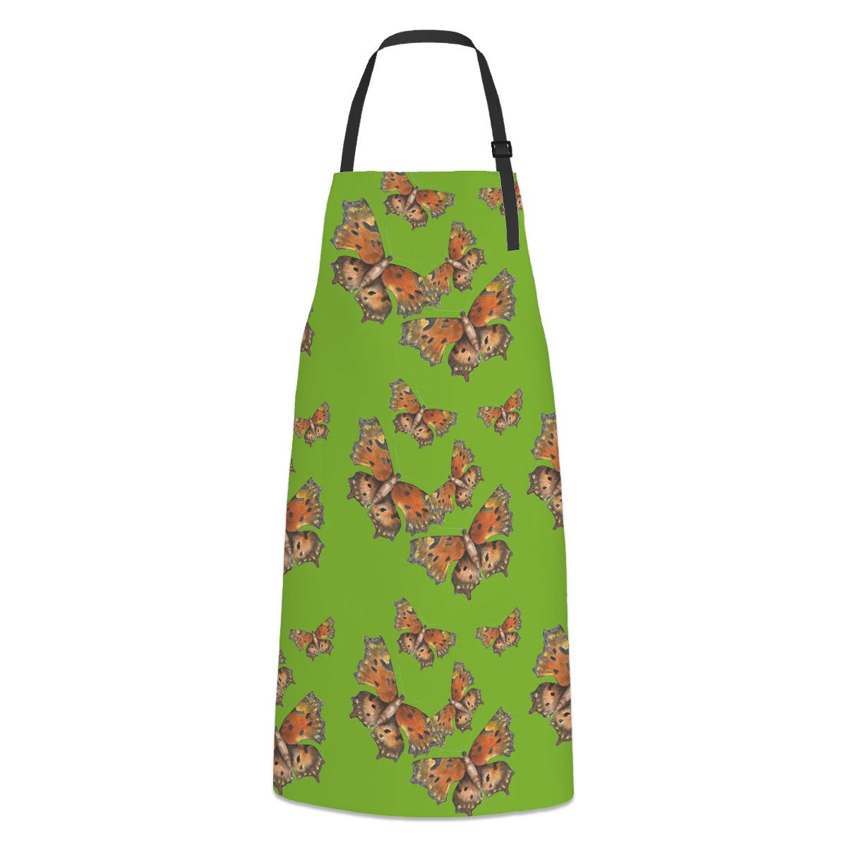 Apron with two pockets green coma butterfly pattern