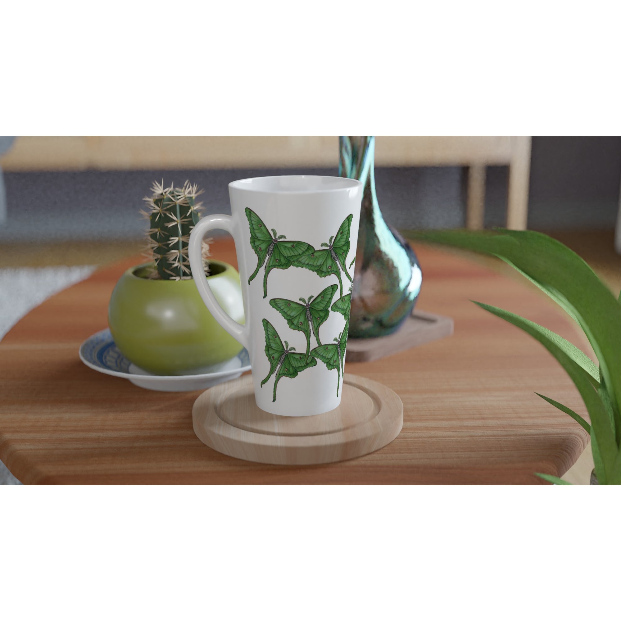 17oz ceramic latte mug luna moth pattern 