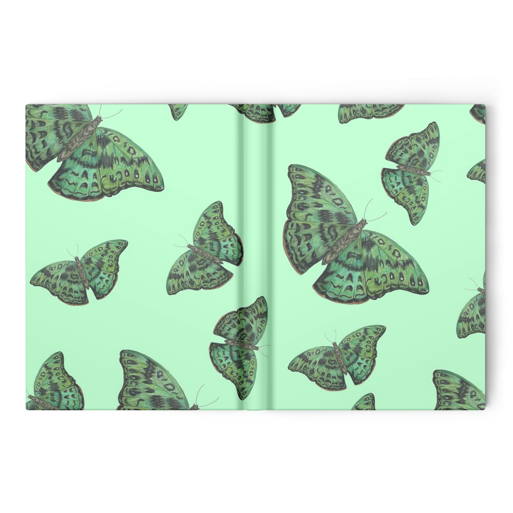 Hardcover journal 160 pages ruled or blank African green butterfly pattern