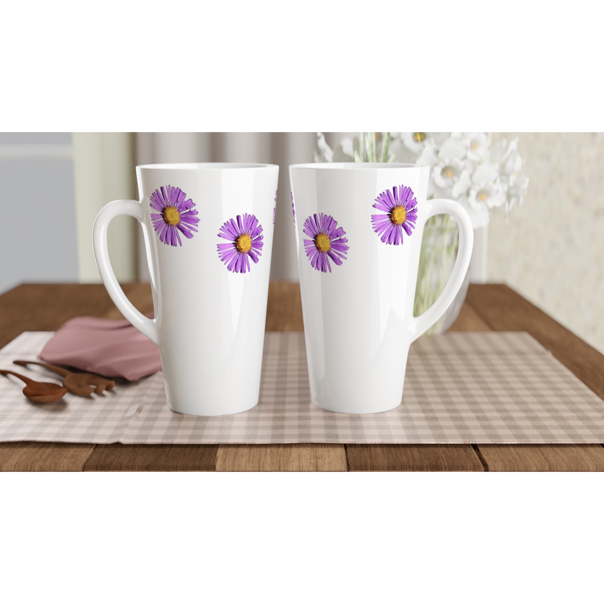 17oz ceramic latte mug purple aster floral pattern 