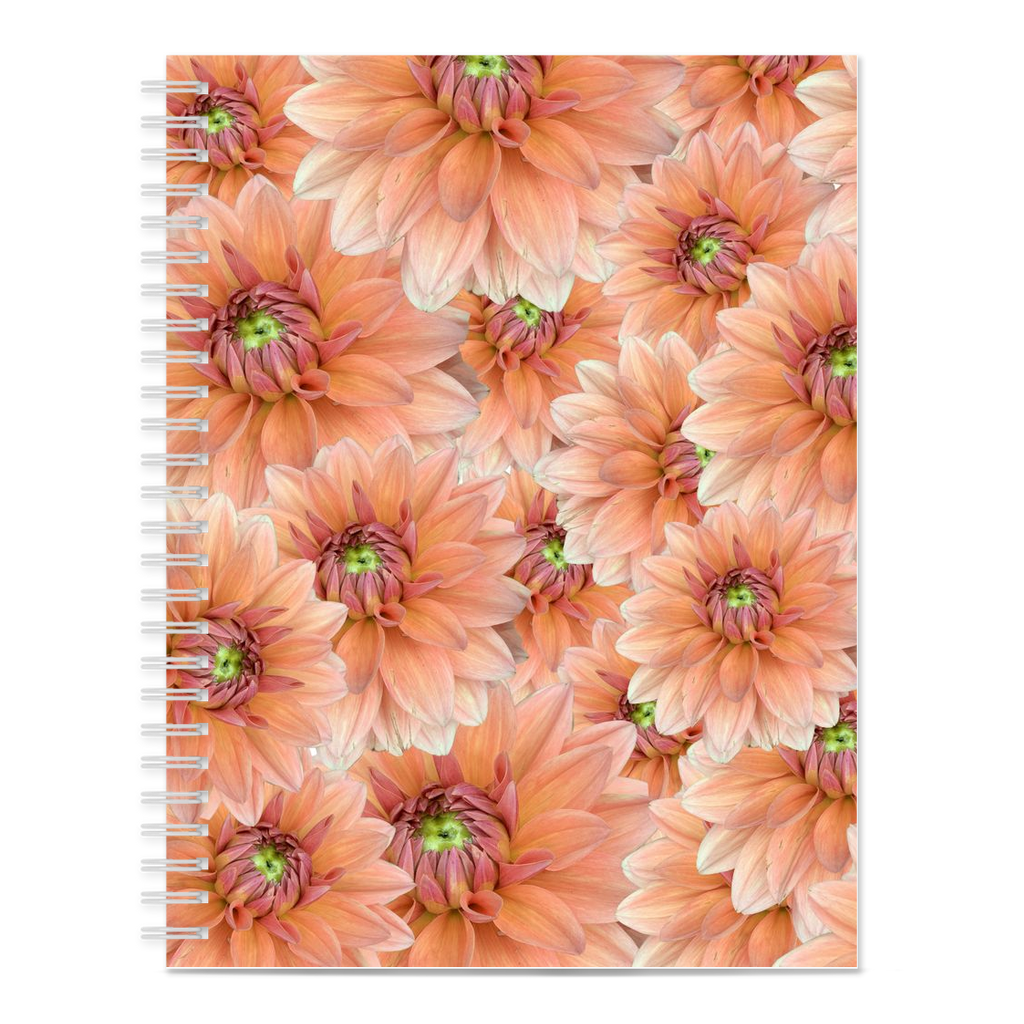 Blank spiral bound notebook pink dahlia floral pattern