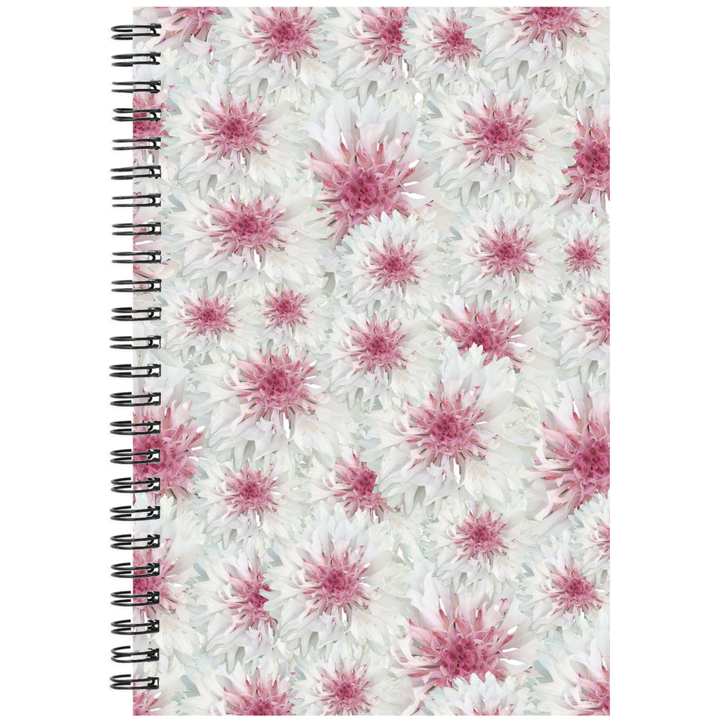 Spiral bound notebook grid or ruled pink and white cornflower pattern