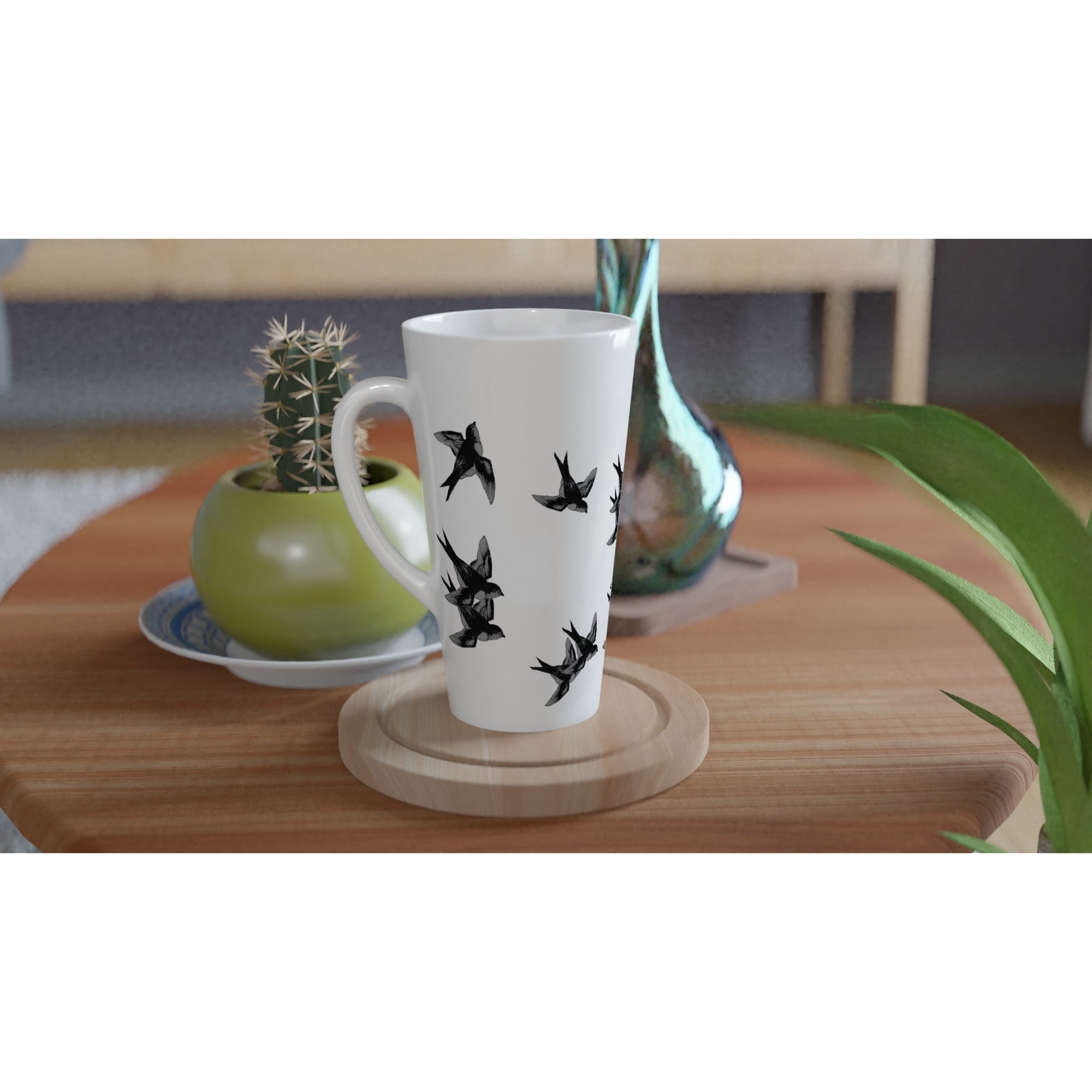 17oz ceramic latte mug barn swallows bird pattern 