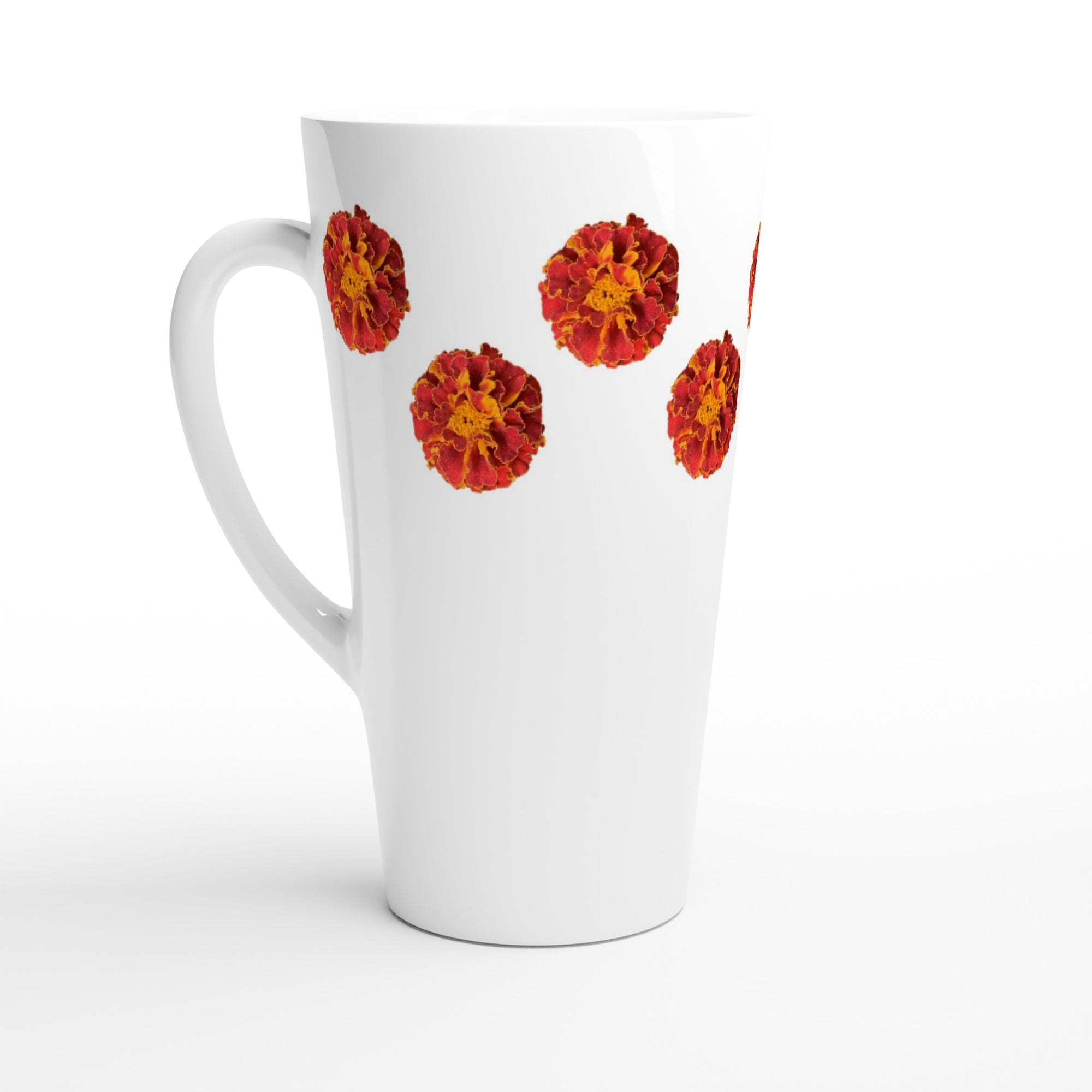 17oz ceramic latte mug wood marigold floral  pattern 