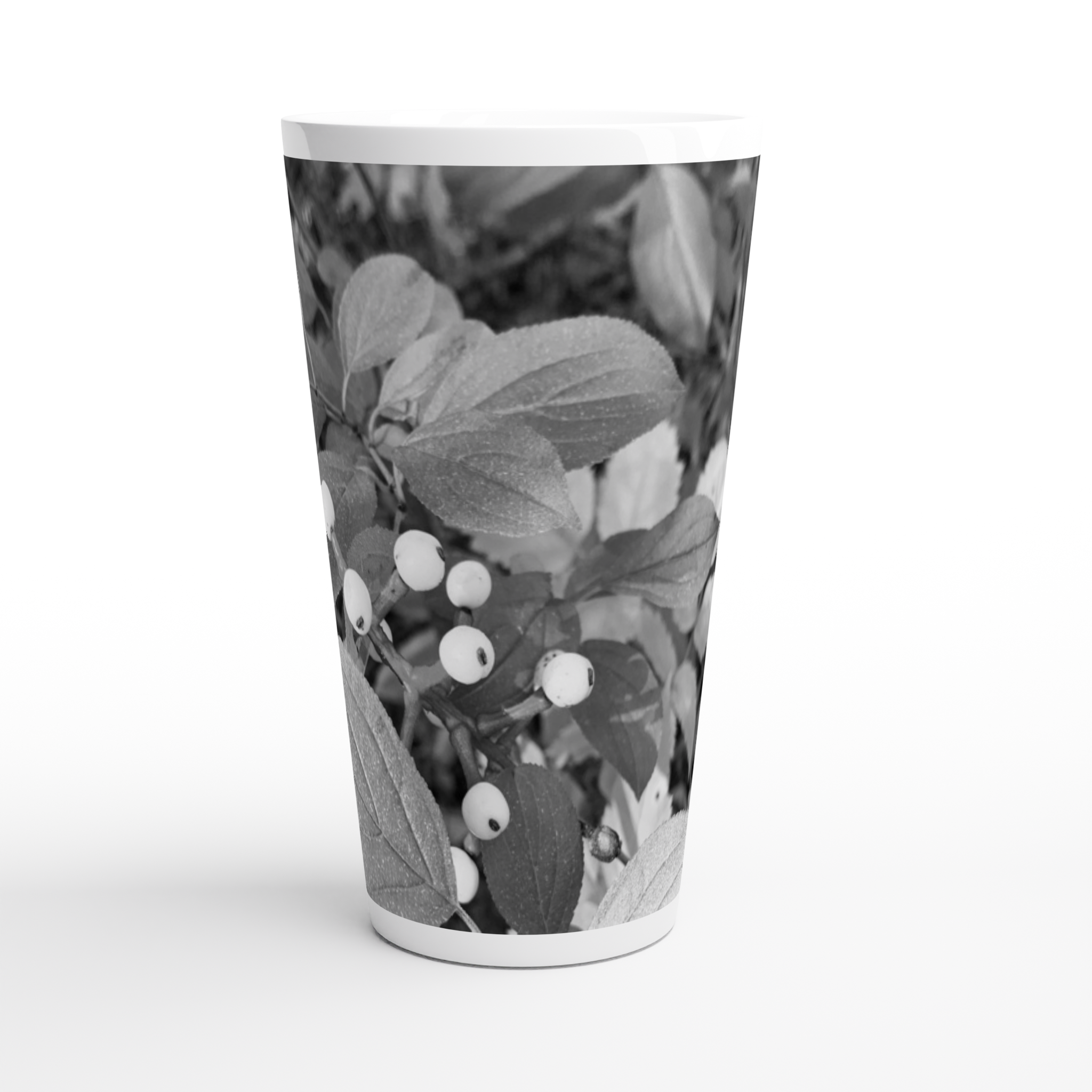 17oz ceramic latte mug black and white floral pattern 