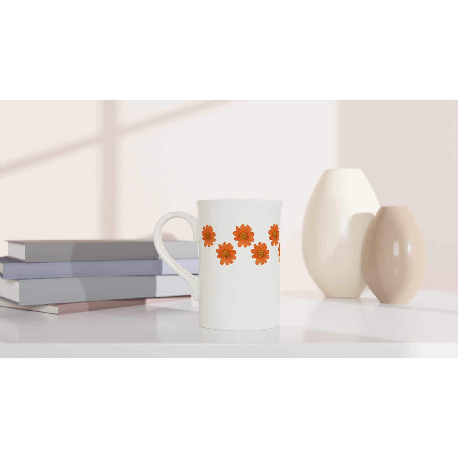 10 oz slim porcelain mug tithonia floral pattern