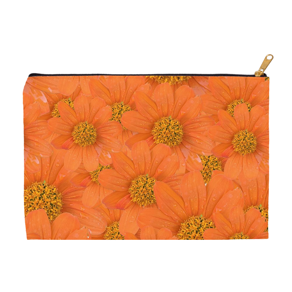 Flat pouch orange tithonia floral pattern