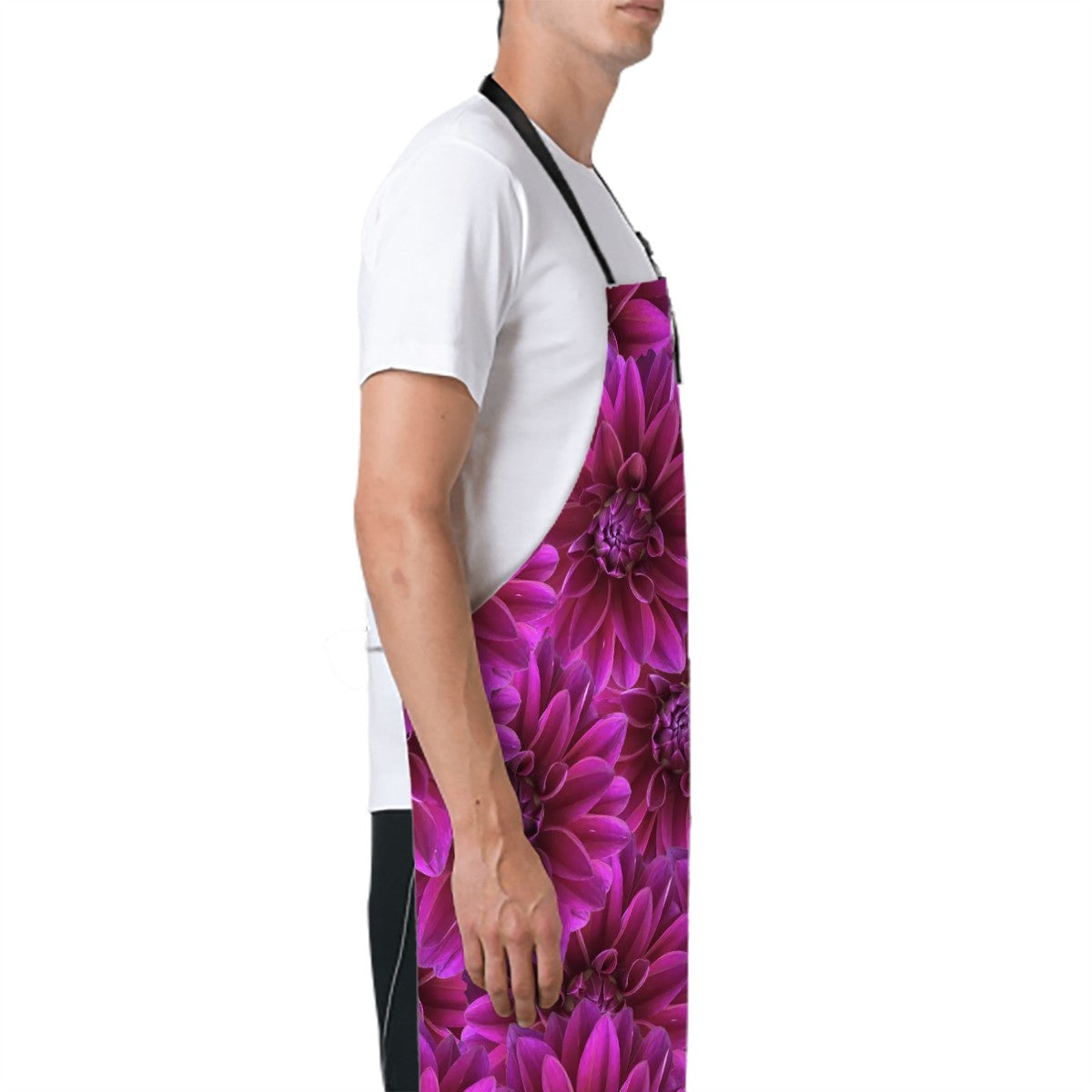 Apron with two pockets purple dahlia pattern