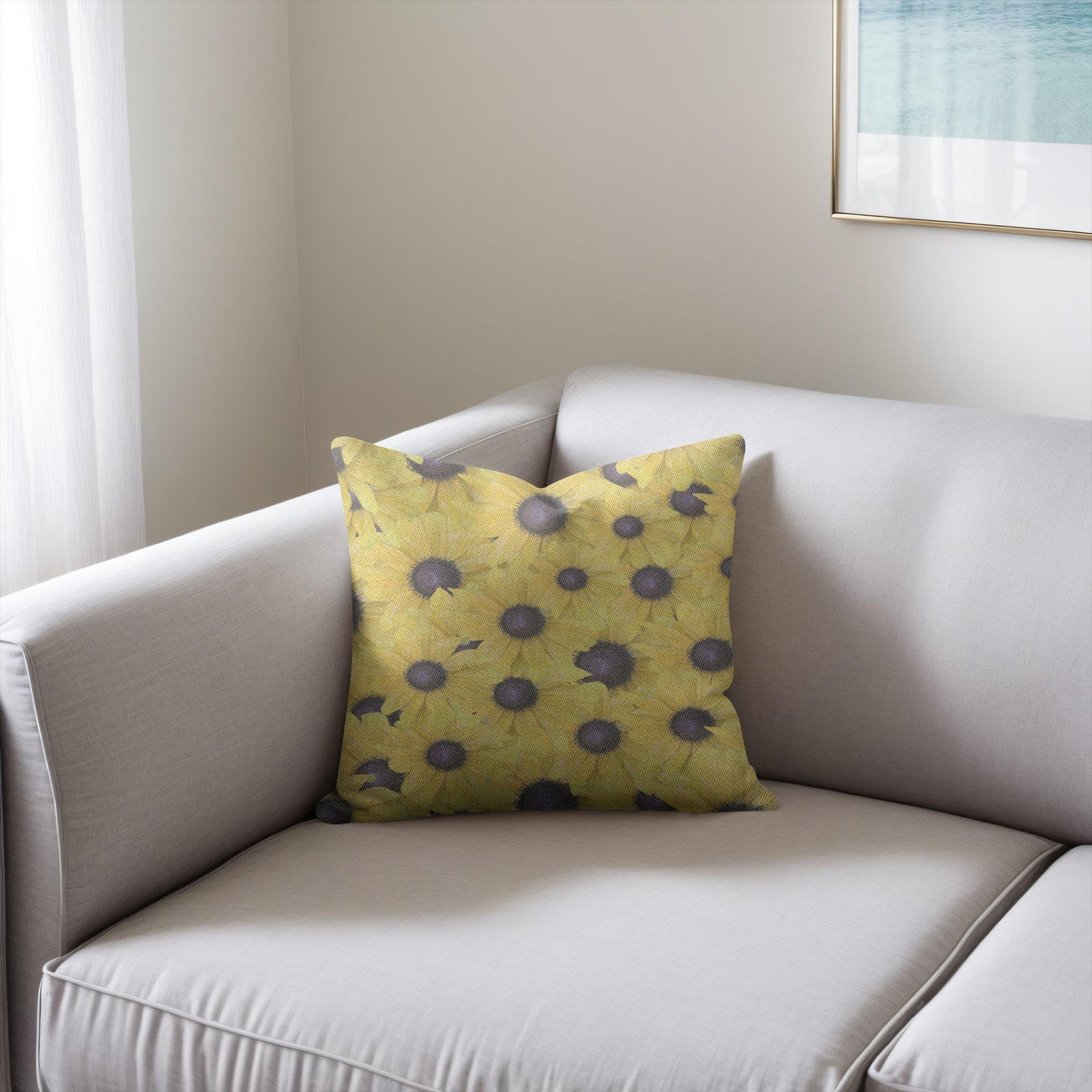 Cotton/poly blend woven pillow rudbeckia floral pattern